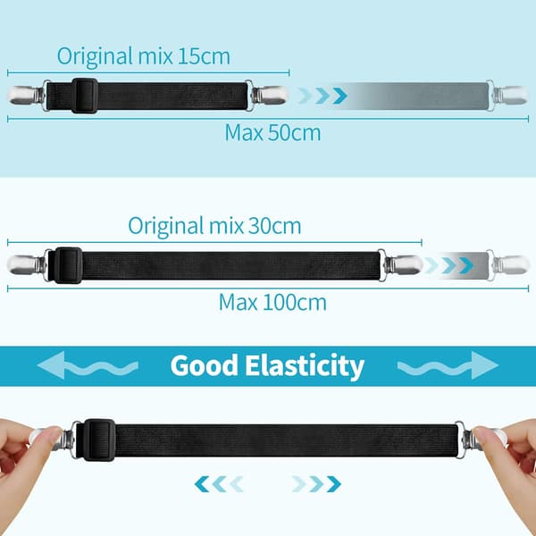 8 kpl (15 cm - 100 cm) Sänginpeitevenytys, säädettävät peitepidikkeet