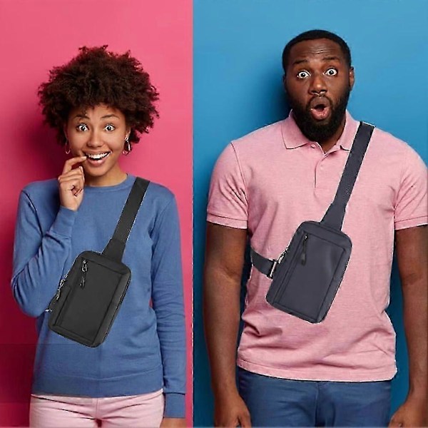 Trendig svart cross-body midjeväska för män och kvinnor, portabel för träning