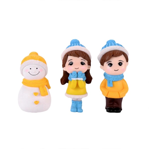 Dockhusdockor Härlig Miniatyr Bonsai DIY Par Snögubbe Modell Figurin Landskapsdekor Blue Couple Yellow Snowman