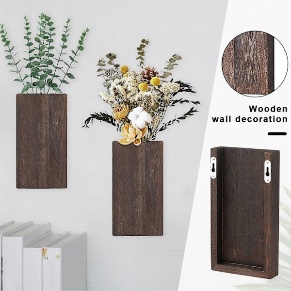Träväggplanter Rustik Bondgård Vardagsrum Sovrum Kontor Träväggfäste Grönska Växter Torkade Blommor Kruka Vas Decorationiang B