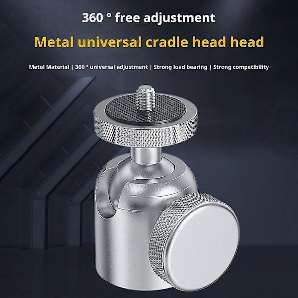 Mini Kulled i Aluminiumlegering 360 Graders Roterbar 1/4 3/8-tums Skruv Metall LED Videolampa Mobiltelefon DSLR Kamera Monopod Stativ Huvudfäste Adapter C 1 4inch