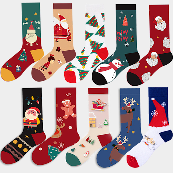 ##/A set of 10 pairs of creative Christmas warm cotton socks - carto##/