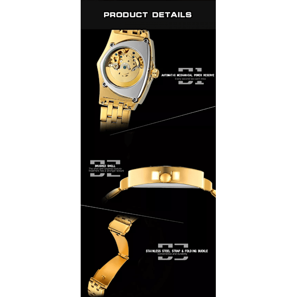 Mekanisk klokke Triangulær armbåndsur med fullt uthulet design