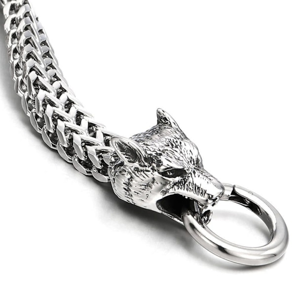 ##/Charm armband set med curb chain armband med varghuvud för män i rostfritt stål##/