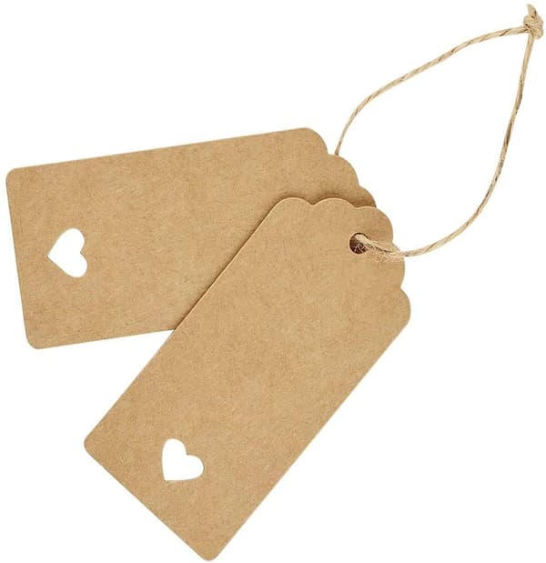Lahjapaperisetiketit 9x4,5 cm, 100 kpl juuttinarulla, häihin