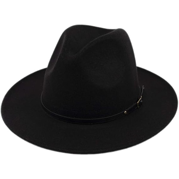 Klassisk Panama-hat med bred skygge, spænde og uld-fedora til kvinder