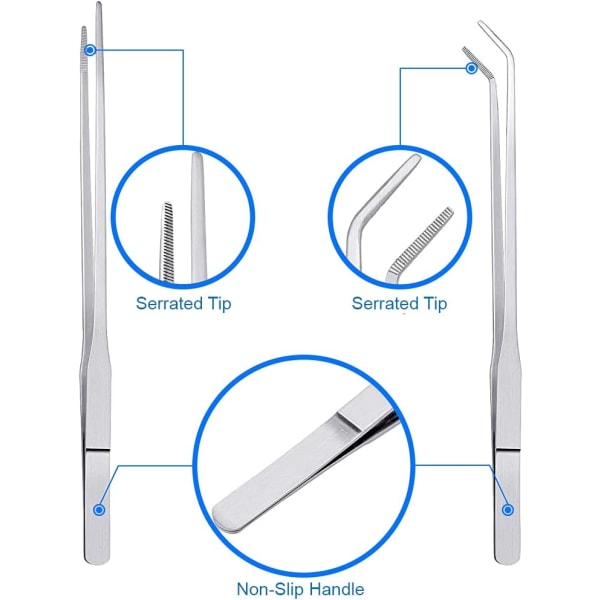 2 paria ruostumattomasta teräksestä valmistettuja pihtejä, 27 cm pitkät suorat / kaarevat wi