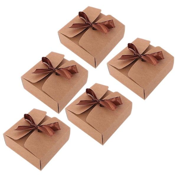 5 stk. Emballasjeboks Flerbruks Ensfarget Kraftpapir Sammenleggbar Månekakekjeks-etui Kakeholder for Fest S