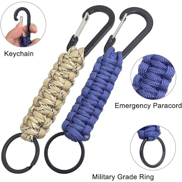 5-pak Paracord nøglering med karabin, flettet snor til nøgler