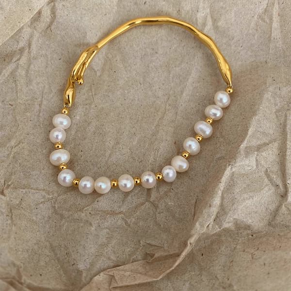 ##/Lyxig pärla asymmetrisk guld armband, armband##/