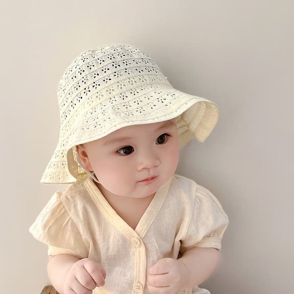 Baby Halm Sommarhatt Flickor Blomma Brätte Hatt Barn UV-skydd Sol Resa Strand