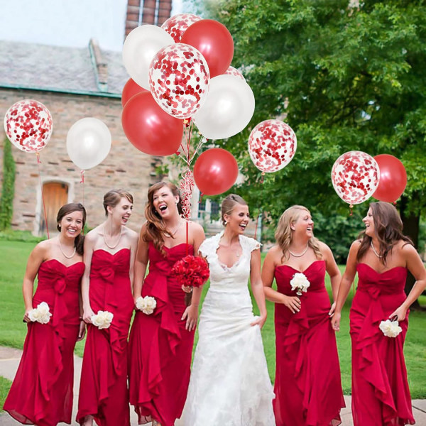 Røde hvite ballonger 12" røde konfettiballonger med bånd, 30 stk