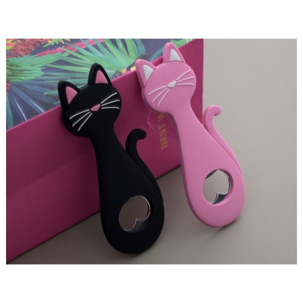 2 Pak Sød Katteflaskeåbner (Sort, Pink) PVC Plastik/Metal Ma