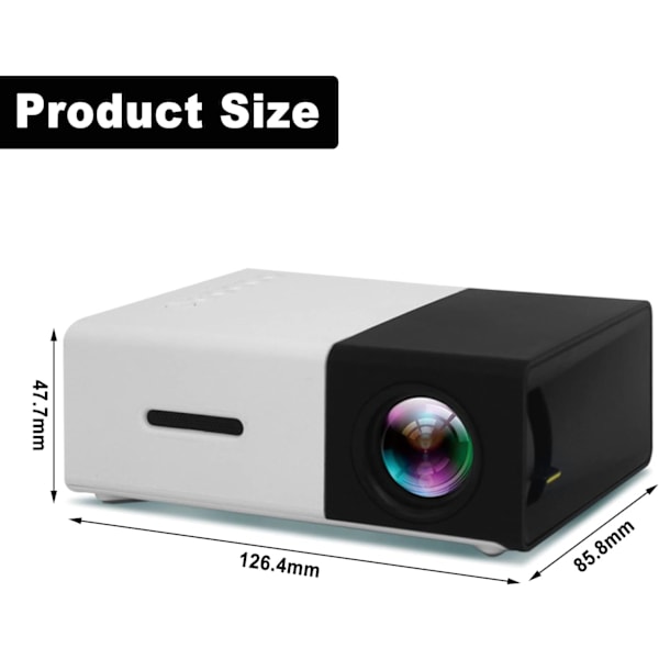 (Svart) Mini bærbar projektor, miniprojektor, videoprojektor