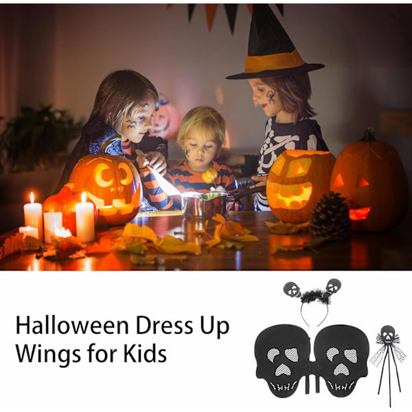 Halloween Kostume - Sort Skelet, Halloween Sæt med Vinger til Børn