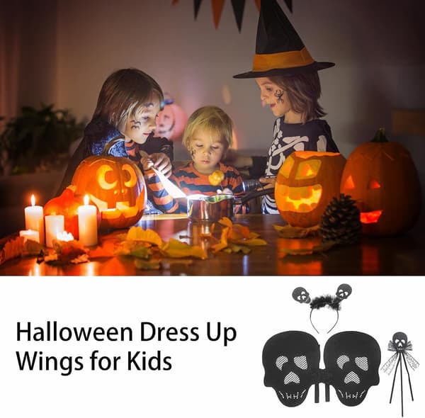 Halloween Kostyme - Svart Skjelett, Halloween Vingesett for Barn