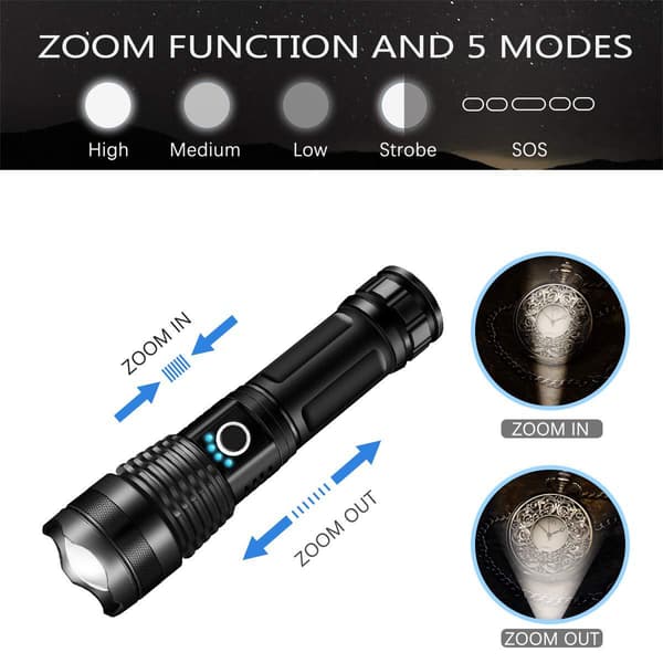 Torch Lommelygte LED Lommelygte 3000 Lumen Zoom Super Lys USB