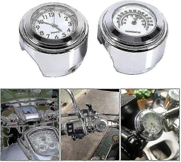 Motorcykel Styr Ur, 7/8 \" Vandafvisende Motorcykel Styr Montering Digitalt Ur Og Temp Termometer Hvid