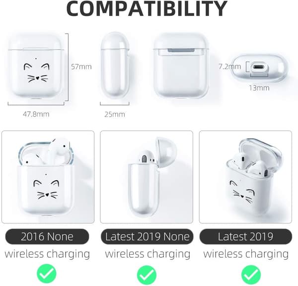 Katt AirPods-fodral, Kompatibelt med AirPods 2 & 1 Transparent Silikon C