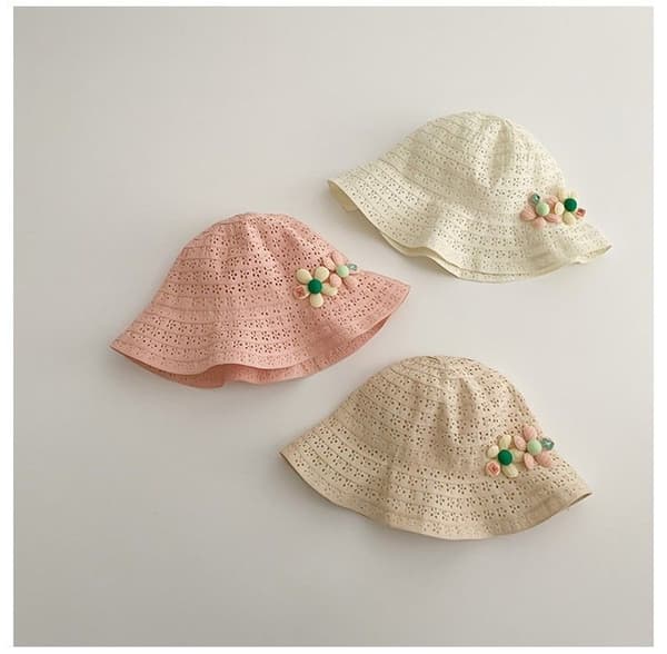 Baby Halm Sommarhatt Flickor Blomma Brätte Hatt Barn UV-skydd Sol Resa Strand