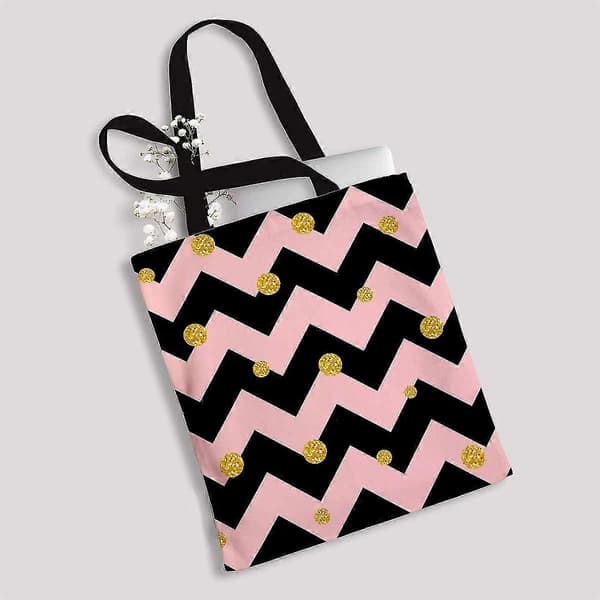 Glittrande Guld Prick Svart Rosa Chevron Canvas Axelväskor Handväskor Tygväskor Shoppingväska