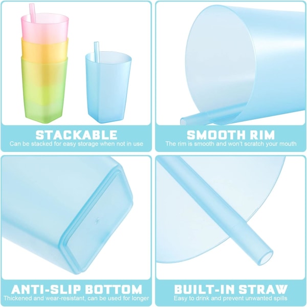 4 stk lekkasjesikre kopper med sugerør i assorterte farger - Plast -