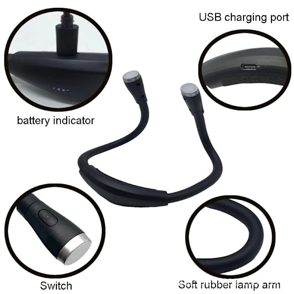 USB Laddningsbar Halsläslampa 4LED Boklampa Bärbar Bild