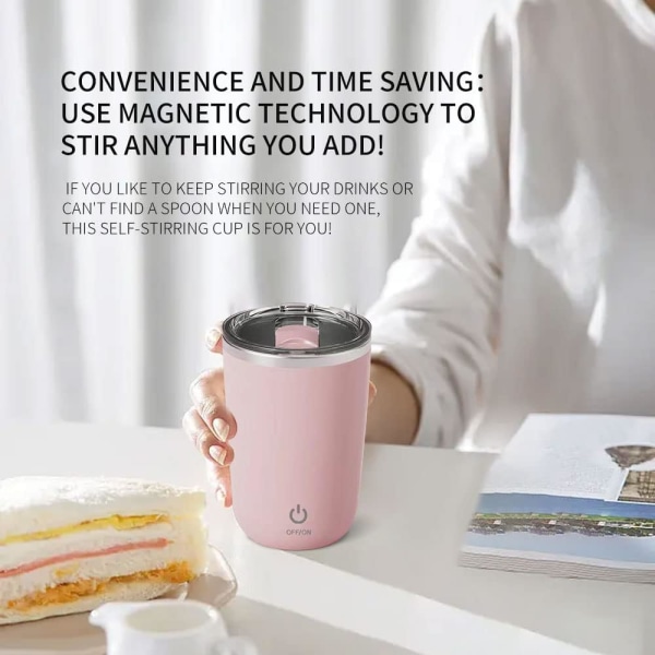 Rosa Själv-Rör Mugg Automatisk Magnetisk Rostfritt Stål Kaffe Mugg
