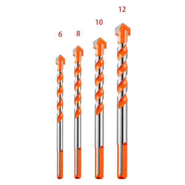 (6 8 10 12 mm) Sett med 4 Tungstenkarbid Murbor for