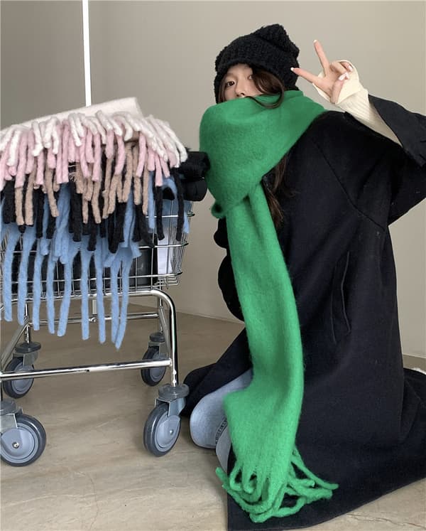 Tassel plys ensfarvet strikket tørklæde 40x200cm
