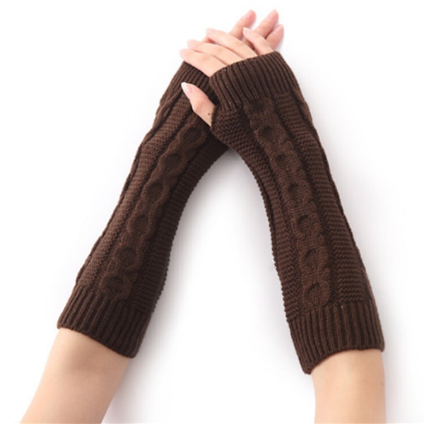 ##/Stickade Vantar Fingerlösa Armvärmare Tumhål Elastiska Vantar##/