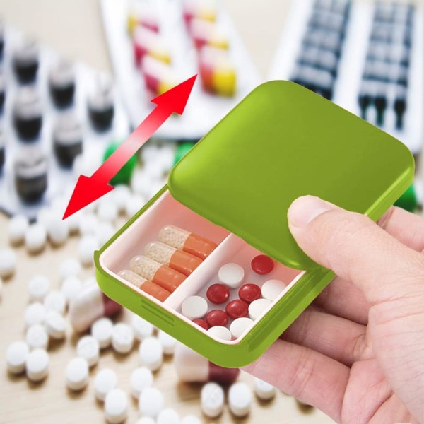 Grön pillerlåda, bärbar pillerlåda, minipillerlåda i plast, piller b