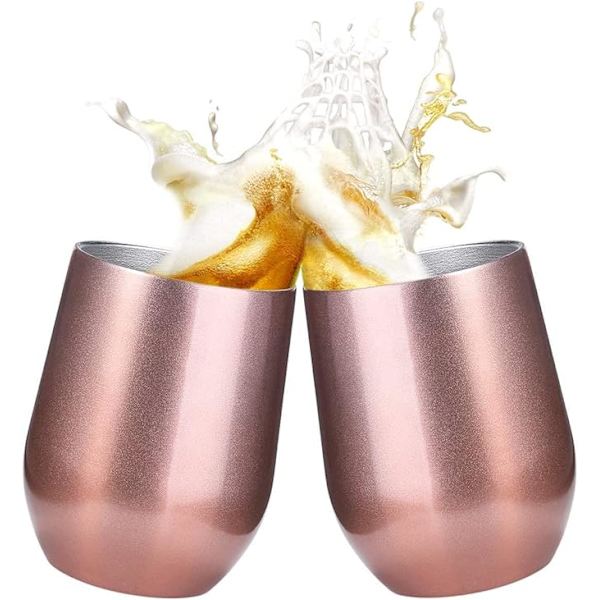 Vinglas i rostfritt stål med lock (roséguld, 2 stycken), 12 oz