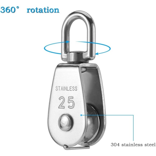 4 kpl 25 mm yksiosaiset lohkot 304 ruostumaton teräs hopea, yksipultti