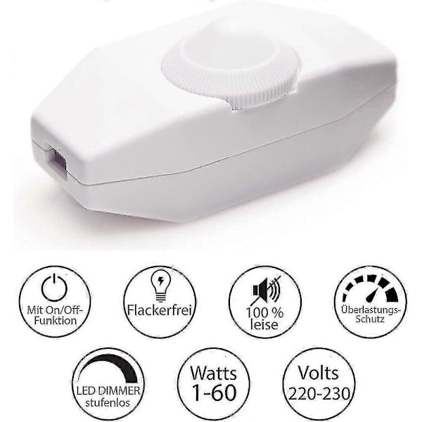 Lysdemper, Rotasjonbryter Med Hvit 220-230v Kabel, Trykknapp For Dimmbare LED