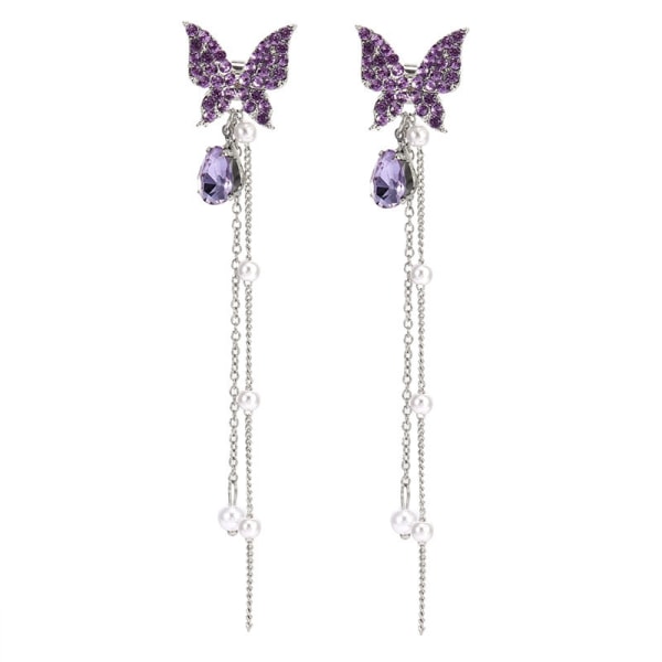 2 pairs of purple butterfly pearl tassel earrings