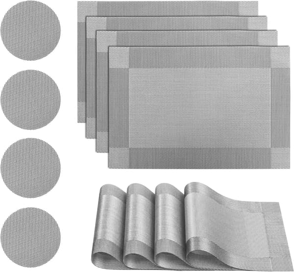 Sett med 4 PVC Vinyl Placemats, Varmebestandige Sklisikre Placemats
