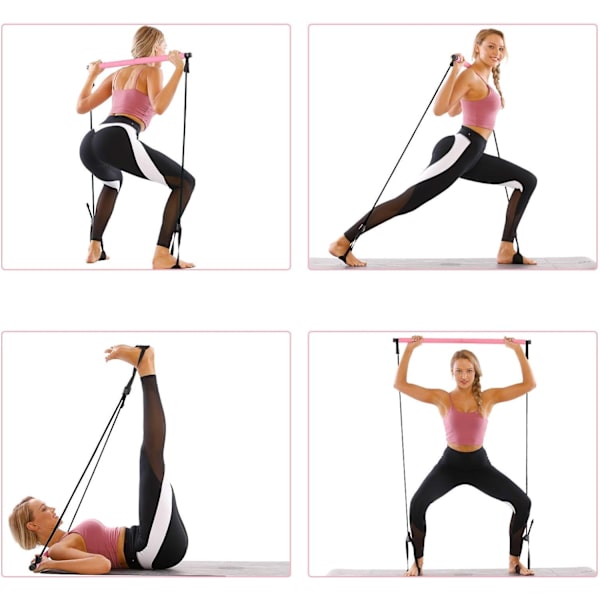 Rosa - 1 Pilates Bar med Motstandsband, Bærbar og Justerbar