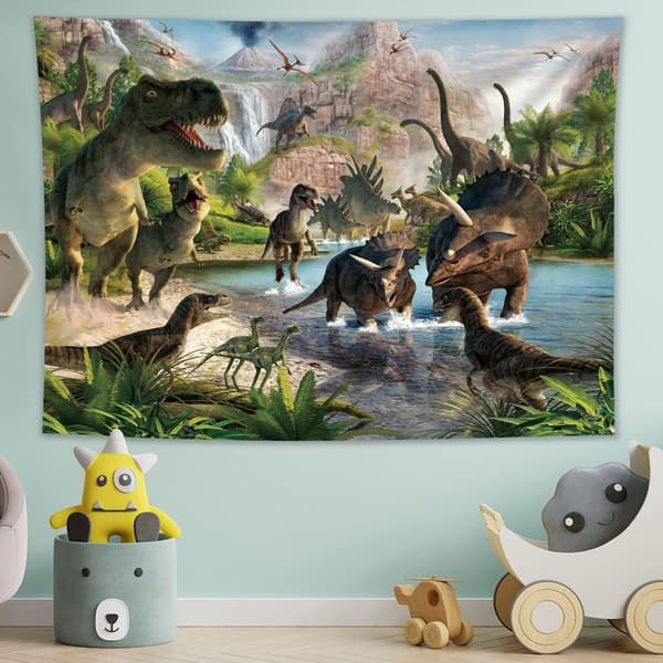 Dinosaurie Gobelin Vægophæng Dyr Antik Klud Skov Bjerg