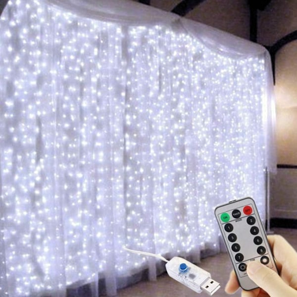 ##/300 LED-verhovalot, USB-ikkunavalot, 3m x 3m 8 tilaa kaukosäätimellä##/