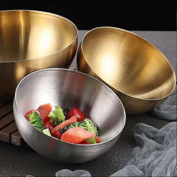 Gullfarget salatskål i rustfritt stål, koreansk suppe risnudler ramen kjøkken matbeholder, 15X7CM