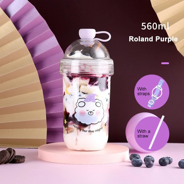 Boba Tea Kanne, 560ML Gjenbrukbar Drikkkopp med Lopp og Sugerør