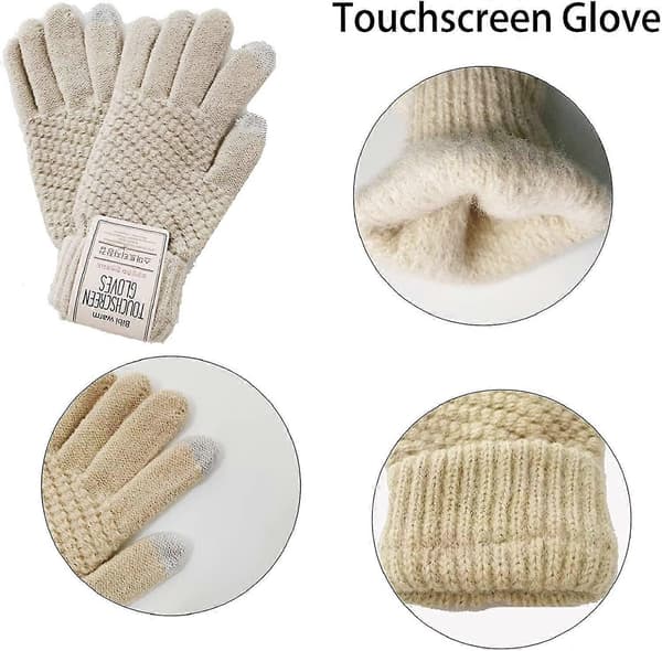 Unisex Mössa Halsdukar Handskar Set Stickad Slouch Mössa Halsvärmare Pekskärm Khaki