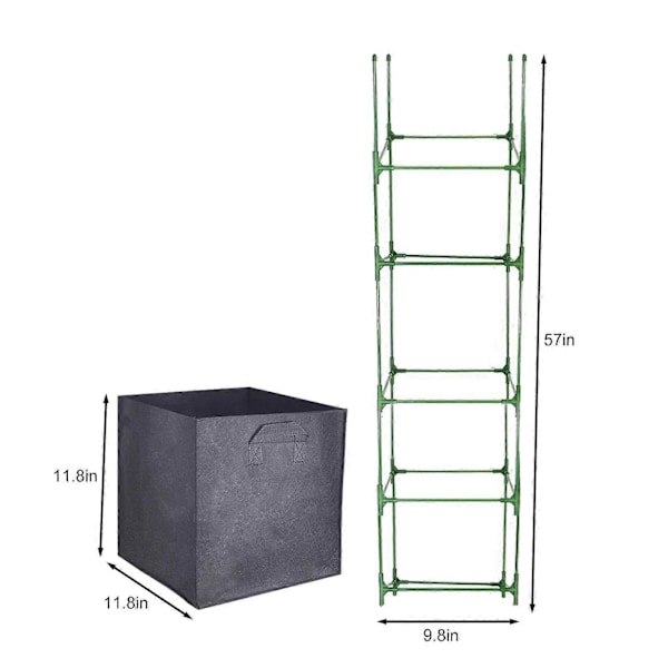 Dyrkepose med plantestøtteramme, firkantet planteskolepose, enkel montering, tomatplantebeholder med avtakbare bjelker, plantepose for agurkklatreplante L