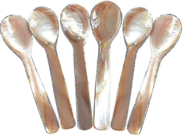 Sæt af 6 Moder-af-perle 9 Cm X 2.2 Cm Mop Kaviar Skeer med Rundt Håndtag Til