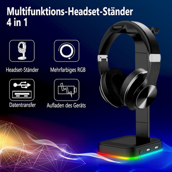 Headset stander med 2 USB-porte RGB headset holder