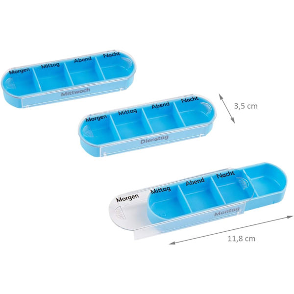 Tablettask för 7 dagar, pillerask med 4 fack per dag, medicin