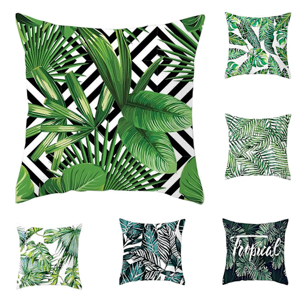 Örngott Mjuk Textur Lättskött Polyester Tropiska Palmblad Tryckt Kuddfodral Möbelaccessoarer 7