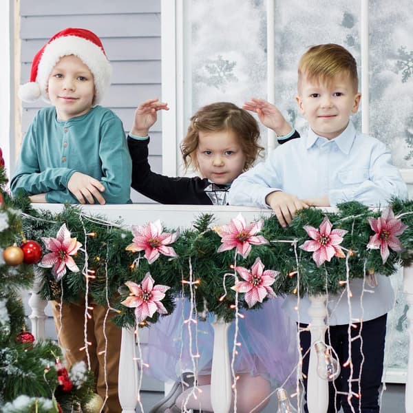 (Blå) 45 st Julstjärna Dekorationer Glitter Poinsett
