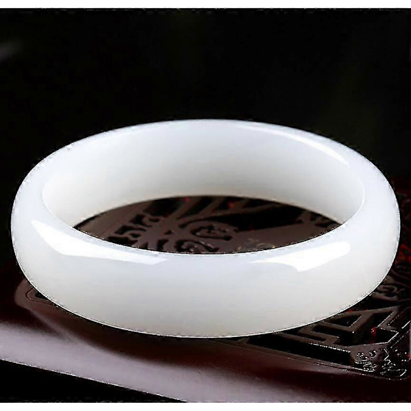 2,4 tum (60-61 mm) armband av naturvit jade, handgjord, för kvinnor, present med ask